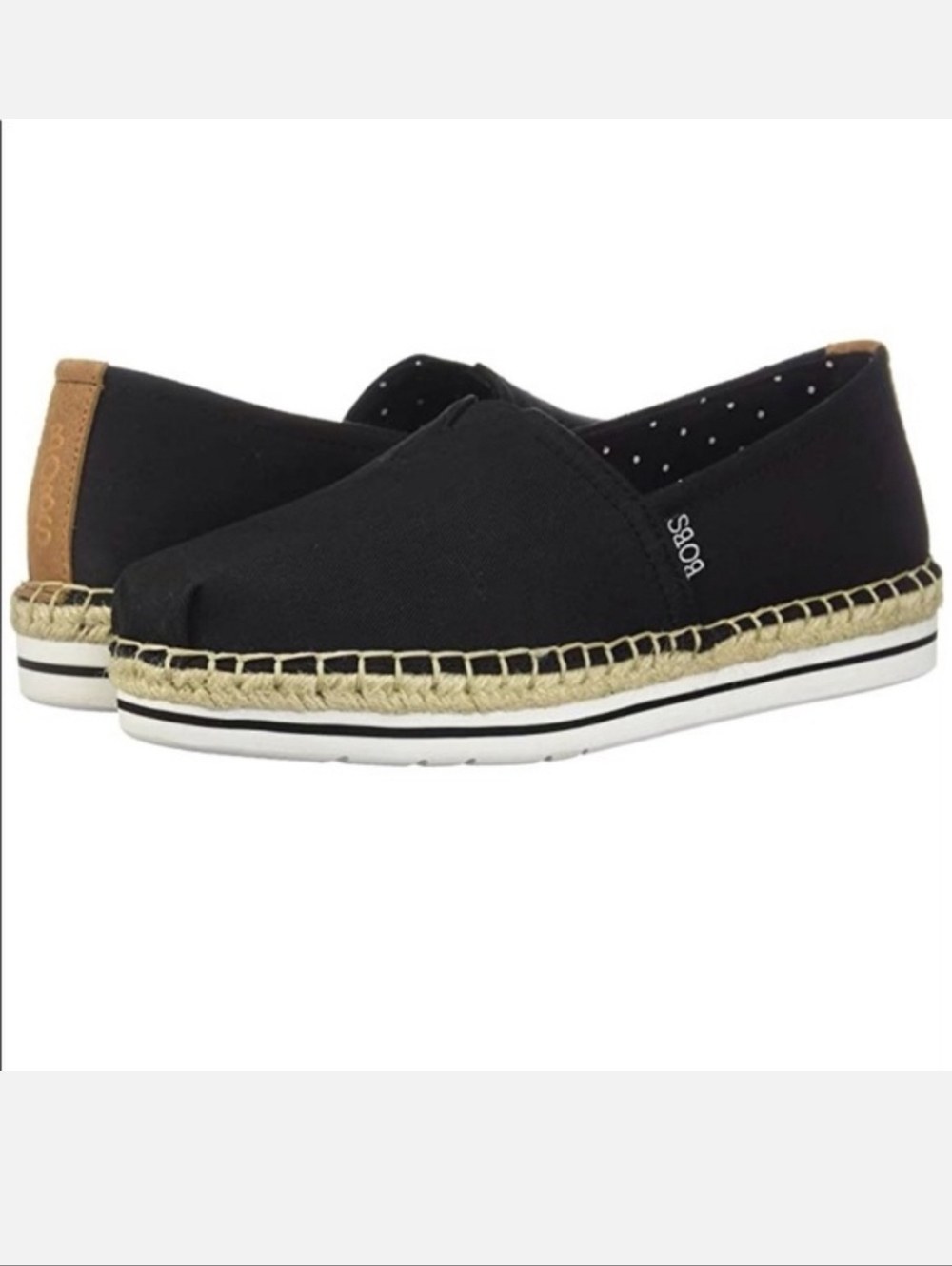 Skechers 10W BOBS Breeze Black Canvas Espadrille Slip-On Flats 3473-AH